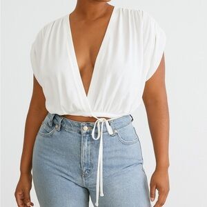 Zara Medium Crop Top, Ruffle Shortless Sleeve Tie Front